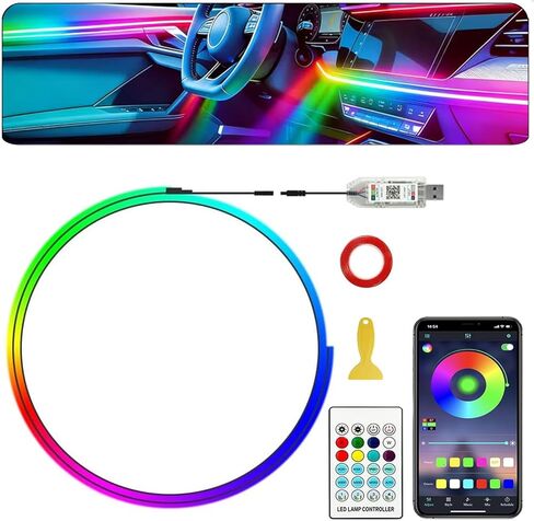 أضواء شريط LED داخلية للسيارة، مصابيح LED أكريليك للسيارة مع مطاردة ديناميكية Dreamcolor، 10 في 1 175 بوصة 593 LED مجموعات الإضاءة المحيطة تطبيق مزامنة الموسيقى اللاسلكي والتحكم عن بعد in Kuwait