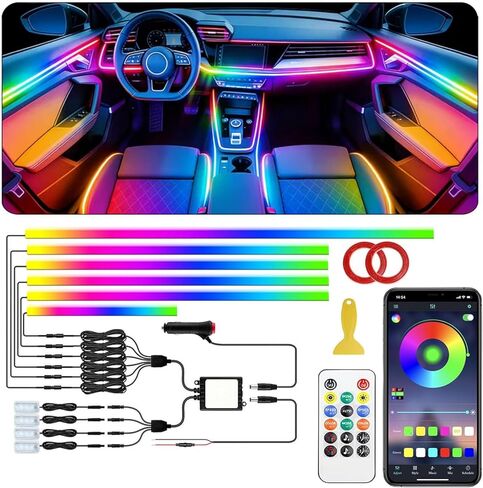أضواء شريط LED داخلية للسيارة، مصابيح LED أكريليك للسيارة مع مطاردة ديناميكية Dreamcolor، 10 في 1 175 بوصة 593 LED مجموعات الإضاءة المحيطة تطبيق مزامنة الموسيقى اللاسلكي والتحكم عن بعد in Kuwait