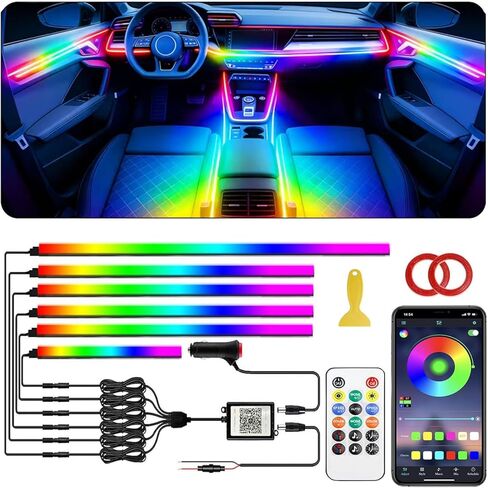 أضواء شريط LED داخلية للسيارة، مصابيح LED أكريليك للسيارة مع مطاردة ديناميكية Dreamcolor، 10 في 1 175 بوصة 593 LED مجموعات الإضاءة المحيطة تطبيق مزامنة الموسيقى اللاسلكي والتحكم عن بعد in Kuwait