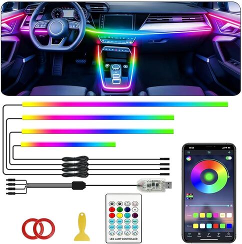 أضواء شريط LED داخلية للسيارة، مصابيح LED أكريليك للسيارة مع مطاردة ديناميكية Dreamcolor، 10 في 1 175 بوصة 593 LED مجموعات الإضاءة المحيطة تطبيق مزامنة الموسيقى اللاسلكي والتحكم عن بعد in Kuwait