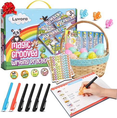 Magic Grooved Writing Practice for Kids Ages 3-8, Reusable Handwriting Practice Books Set (6 Books) with Disappearing Ink Pens, Letter/Number Tracing, Preschool & Kindergarten Learning Kit in Kuwait