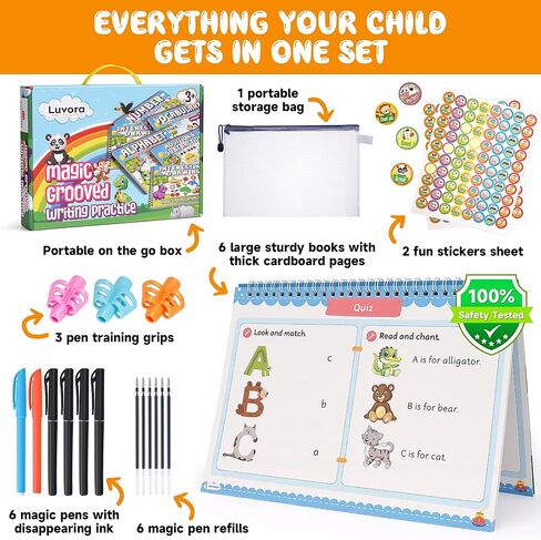 Magic Grooved Writing Practice for Kids Ages 3-8, Reusable Handwriting Practice Books Set (6 Books) with Disappearing Ink Pens, Letter/Number Tracing, Preschool & Kindergarten Learning Kit in Kuwait