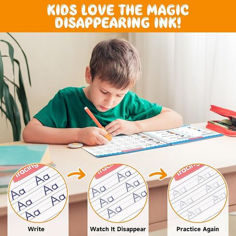Magic Grooved Writing Practice for Kids Ages 3-8, Reusable Handwriting Practice Books Set (6 Books) with Disappearing Ink Pens, Letter/Number Tracing, Preschool & Kindergarten Learning Kit in Kuwait