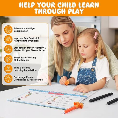 Magic Grooved Writing Practice for Kids Ages 3-8, Reusable Handwriting Practice Books Set (6 Books) with Disappearing Ink Pens, Letter/Number Tracing, Preschool & Kindergarten Learning Kit in Kuwait