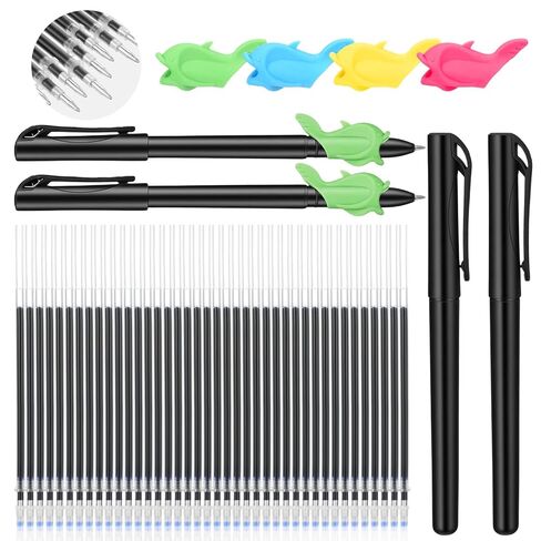 Sibba Magic Pens Refills for Grooved Handwriting Workbooks 40 PCS Disappearing Ink Pen Set Grooved Writing Practice Reusable Handwriting Practice Invisible Ink Pen with 4 Pens 4 Grips in Kuwait
