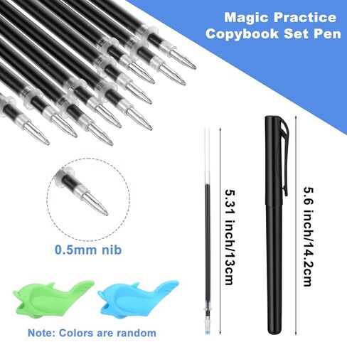 Sibba Magic Pens Refills for Grooved Handwriting Workbooks 40 PCS Disappearing Ink Pen Set Grooved Writing Practice Reusable Handwriting Practice Invisible Ink Pen with 4 Pens 4 Grips in Kuwait