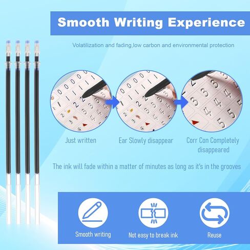 Sibba Magic Pens Refills for Grooved Handwriting Workbooks 40 PCS Disappearing Ink Pen Set Grooved Writing Practice Reusable Handwriting Practice Invisible Ink Pen with 4 Pens 4 Grips in Kuwait
