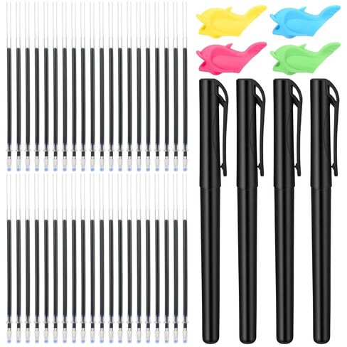 Sibba Magic Pens Refills for Grooved Handwriting Workbooks 40 PCS Disappearing Ink Pen Set Grooved Writing Practice Reusable Handwriting Practice Invisible Ink Pen with 4 Pens 4 Grips in Kuwait