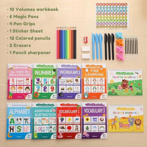 Ddaowanx Magic Grooved Writing Practice for Kids Ages 3-8,Reusable Handwriting Practice Busy Book,Large Size 8.3" x 11.2" Toddler Activity Book–Gifts for 3-5 Year Old Boys and Girls in Kuwait