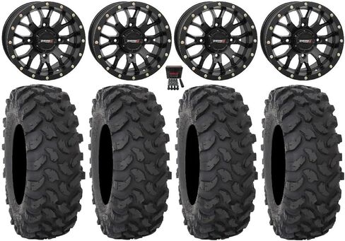 الحزمة - 9 عناصر: عجلات System 3 ST-3 باللون الأسود مقاس 15 بوصة وإطارات XTR370 مقاس 35 بوصة [4 × 156 نمط مسمار 12 مم × 1.25 مجموعة العروة] in Kuwait