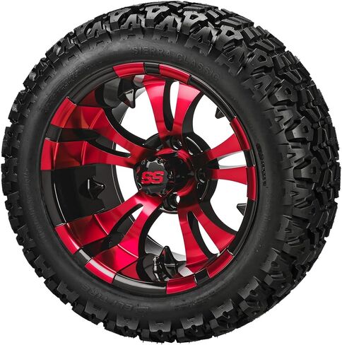 عربة RM مقاس 14 بوصة Warlock أسود/أحمر على إطار رياضي Sierra مقاس 23x10-14 (مجموعة من 4) | مجموعة إطارات وعجلات عربة الجولف مع صواميل العروة القياسية in Kuwait