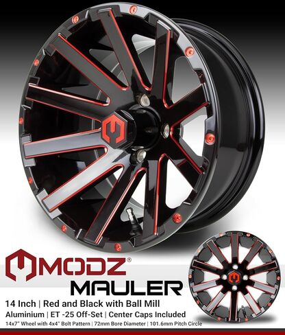 MODZ® Mauler Glossy Red and Black with Ball Mill 14" Golf Cart Wheel in Kuwait