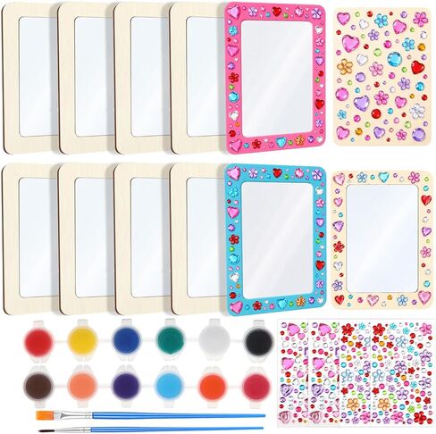Shappy 10 Pack Small Wooden Mirrors Craft Kit for Girls Party Favors, DIY 6x4 Inch Shatterproof Acrylic Mirror, Party Activity for Kids Birthday Back to School Classroom Art Project Summer Camp in Kuwait