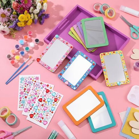 Shappy 10 Pack Small Wooden Mirrors Craft Kit for Girls Party Favors, DIY 6x4 Inch Shatterproof Acrylic Mirror, Party Activity for Kids Birthday Back to School Classroom Art Project Summer Camp in Kuwait