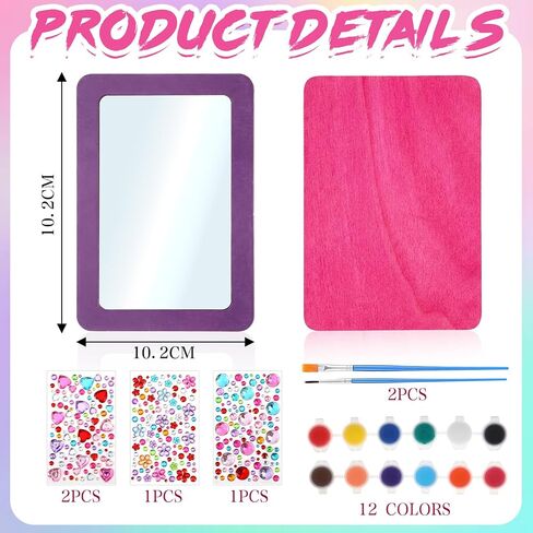 Shappy 10 Pack Small Wooden Mirrors Craft Kit for Girls Party Favors, DIY 6x4 Inch Shatterproof Acrylic Mirror, Party Activity for Kids Birthday Back to School Classroom Art Project Summer Camp in Kuwait
