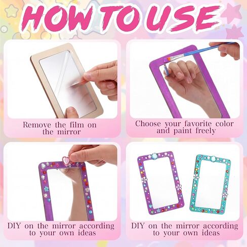 Shappy 10 Pack Small Wooden Mirrors Craft Kit for Girls Party Favors, DIY 6x4 Inch Shatterproof Acrylic Mirror, Party Activity for Kids Birthday Back to School Classroom Art Project Summer Camp in Kuwait
