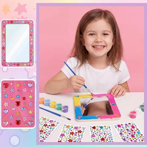 Shappy 10 Pack Small Wooden Mirrors Craft Kit for Girls Party Favors, DIY 6x4 Inch Shatterproof Acrylic Mirror, Party Activity for Kids Birthday Back to School Classroom Art Project Summer Camp in Kuwait