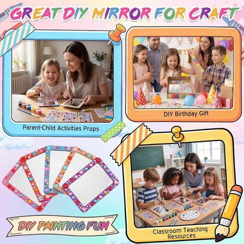 Shappy 10 Pack Small Wooden Mirrors Craft Kit for Girls Party Favors, DIY 6x4 Inch Shatterproof Acrylic Mirror, Party Activity for Kids Birthday Back to School Classroom Art Project Summer Camp in Kuwait
