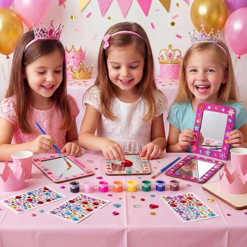 Shappy 10 Pack Small Wooden Mirrors Craft Kit for Girls Party Favors, DIY 6x4 Inch Shatterproof Acrylic Mirror, Party Activity for Kids Birthday Back to School Classroom Art Project Summer Camp in Kuwait