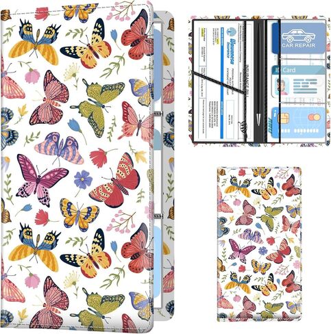 Leather Car Registration and Insurance Holder, Premium Vehicle Glove Box Car Organizer with Magnetic Shut, Cute Interior Car Accessories Cute Pink White Plaid in Saudi Arabia