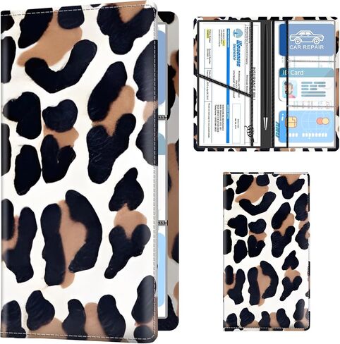 Leather Car Registration and Insurance Holder, Premium Vehicle Glove Box Car Organizer with Magnetic Shut, Cute Interior Car Accessories Cute Pink White Plaid in Saudi Arabia