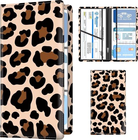 Leather Car Registration and Insurance Holder, Premium Vehicle Glove Box Car Organizer with Magnetic Shut, Cute Interior Car Accessories Cute Pink White Plaid in Saudi Arabia