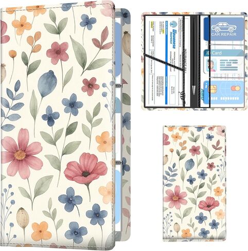 Leather Car Registration and Insurance Holder, Premium Vehicle Glove Box Car Organizer with Magnetic Shut, Cute Interior Car Accessories Cute Pink White Plaid in Saudi Arabia