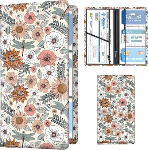 Leather Car Registration and Insurance Holder, Premium Vehicle Glove Box Car Organizer with Magnetic Shut, Cute Interior Car Accessories Cute Pink White Plaid in Saudi Arabia