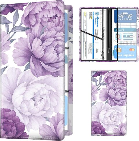 Leather Car Registration and Insurance Holder, Premium Vehicle Glove Box Car Organizer with Magnetic Shut, Cute Interior Car Accessories Cute Pink White Plaid in Saudi Arabia