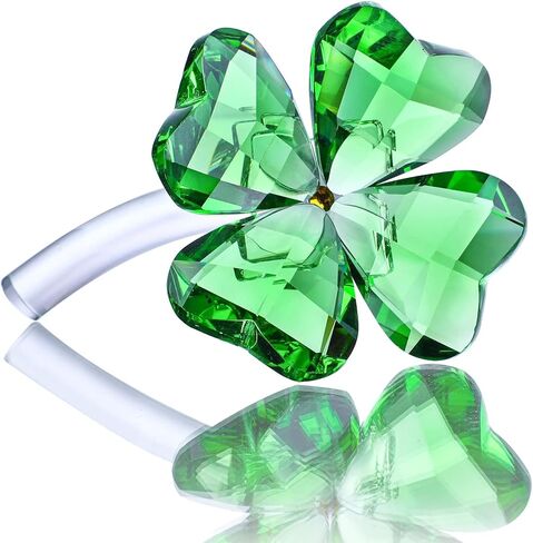 HDCRYSTALGIFTS 4inch Crystal Flower Dreams Four-Leaf Clover Figurine Collectibles Green Crystal Glass Statue Ornament Lucky Gift for Car Table Shelf Decorations in Saudi Arabia