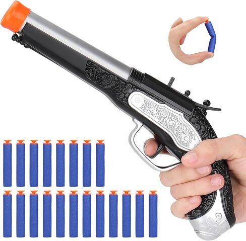 YouLeChen Pirate Flintlock Pistol Toy for Kids, Toy Foam Blaster with 20 Soft Darts, Halloween Pirate Buccaneer Themed Costume Accessory Toy Gun for Boys and Girls Aged 3 4 5 6 7 8+ Years Old in Kuwait