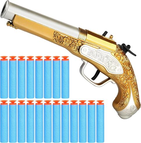 YouLeChen Pirate Flintlock Pistol Toy for Kids, Toy Foam Blaster with 20 Soft Darts, Halloween Pirate Buccaneer Themed Costume Accessory Toy Gun for Boys and Girls Aged 3 4 5 6 7 8+ Years Old in Kuwait