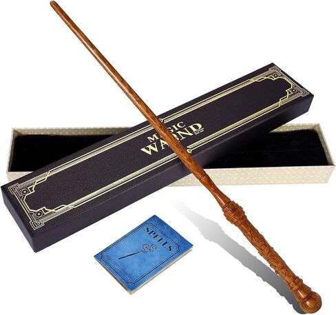 ChampWe Wooden Magic Wand Wizard Witch Wood Wands Hand Carved for Collection Cosplay Christmas Party with Spellbook & Gift Box (Foliage) in Kuwait