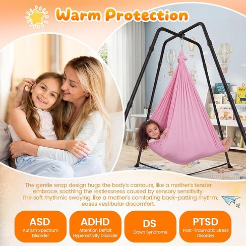Swing Stand Frame with Sensory Swing and Pod Swing, Heavy-Duty X-Frame Sensory Swing Stand for Kids, Indoor & Outdoor Autism Sensory Hammock with Stand 330LBS Capacity for Home Backyard Park （Pink） in Kuwait