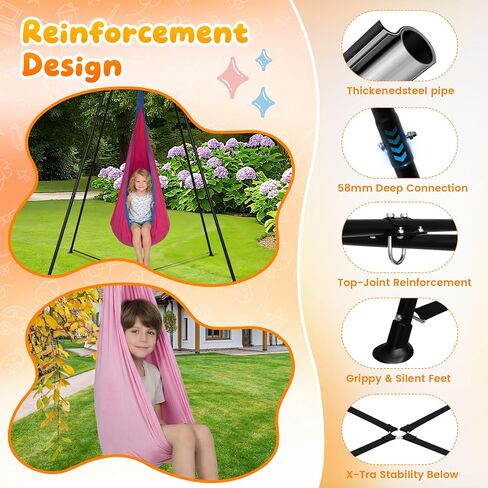 Swing Stand Frame with Sensory Swing and Pod Swing, Heavy-Duty X-Frame Sensory Swing Stand for Kids, Indoor & Outdoor Autism Sensory Hammock with Stand 330LBS Capacity for Home Backyard Park （Pink） in Kuwait