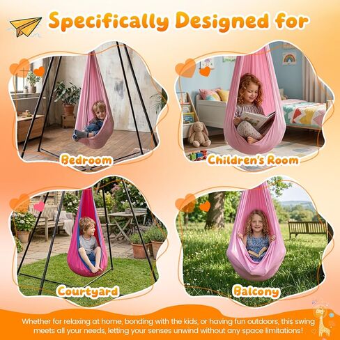 Swing Stand Frame with Sensory Swing and Pod Swing, Heavy-Duty X-Frame Sensory Swing Stand for Kids, Indoor & Outdoor Autism Sensory Hammock with Stand 330LBS Capacity for Home Backyard Park （Pink） in Kuwait