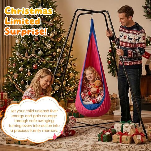 Swing Stand Frame with Sensory Swing and Pod Swing, Heavy-Duty X-Frame Sensory Swing Stand for Kids, Indoor & Outdoor Autism Sensory Hammock with Stand 330LBS Capacity for Home Backyard Park （Pink） in Kuwait