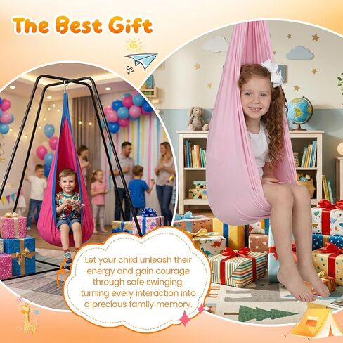 Swing Stand Frame with Sensory Swing and Pod Swing, Heavy-Duty X-Frame Sensory Swing Stand for Kids, Indoor & Outdoor Autism Sensory Hammock with Stand 330LBS Capacity for Home Backyard Park （Pink） in Kuwait