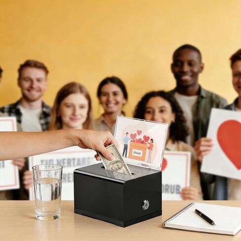 Lesnala Acrylic donation box with lock and Sign holder Black ballot box with slot Suggestion box Tip jar for Fundraising Voting Bars Restaurants 6.3 x 4.7 x 3.9 Inch in Kuwait