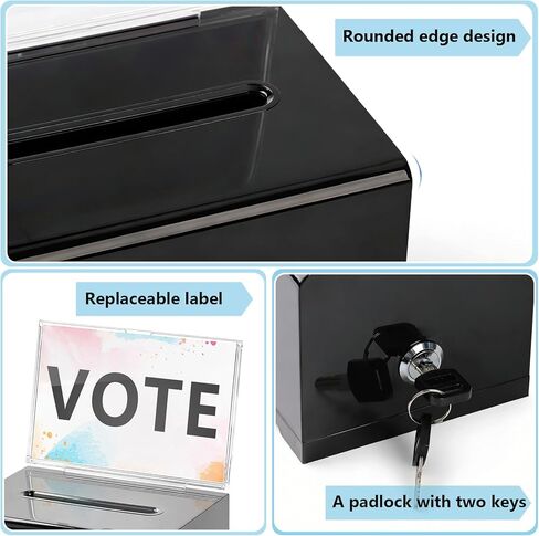 Lesnala Acrylic donation box with lock and Sign holder Black ballot box with slot Suggestion box Tip jar for Fundraising Voting Bars Restaurants 6.3 x 4.7 x 3.9 Inch in Kuwait