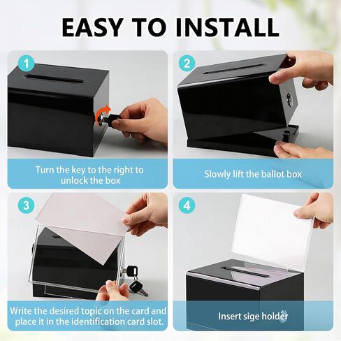 Lesnala Acrylic donation box with lock and Sign holder Black ballot box with slot Suggestion box Tip jar for Fundraising Voting Bars Restaurants 6.3 x 4.7 x 3.9 Inch in Kuwait