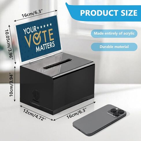 Lesnala Acrylic donation box with lock and Sign holder Black ballot box with slot Suggestion box Tip jar for Fundraising Voting Bars Restaurants 6.3 x 4.7 x 3.9 Inch in Kuwait
