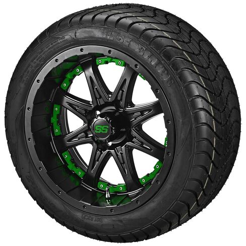 RM Cart Golf Cart Accessories 12" Revenge Matte Black on 215/40-12 LSI Elite Tires with Yellow Inserts (Set of 4) | Fits Standard Lug Nuts (Club Car & EZ-Go) in Kuwait