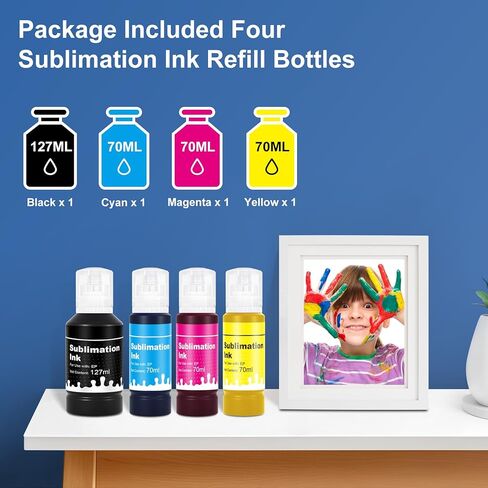 زجاجات إعادة تعبئة حبر التسامي متوافقة مع طابعات Epson ET2400 ET2800 ET4800 ET15000 ET8550 ET2850 ET2803 ET3830 ET3850 نقل الضغط الحراري على الأكواب (4 عبوات) in Kuwait