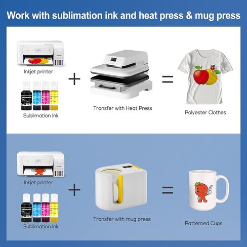 زجاجات إعادة تعبئة حبر التسامي متوافقة مع طابعات Epson ET2400 ET2800 ET4800 ET15000 ET8550 ET2850 ET2803 ET3830 ET3850 نقل الضغط الحراري على الأكواب (4 عبوات) in Kuwait