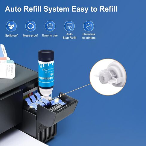زجاجات إعادة تعبئة حبر التسامي متوافقة مع طابعات Epson ET2400 ET2800 ET4800 ET15000 ET8550 ET2850 ET2803 ET3830 ET3850 نقل الضغط الحراري على الأكواب (4 عبوات) in Kuwait