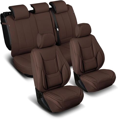 أغطية مقاعد السيارة الملائمة المخصصة من Coverland للشاحنة المتوافقة مع [Ford F150، F150 Lightning، F250 F350 F450 Super Duty] واقي داخلي من الجلد الفاخر غير قابل للانزلاق [مجموعة كاملة بني داكن - جدول المقاسات X85] in Kuwait