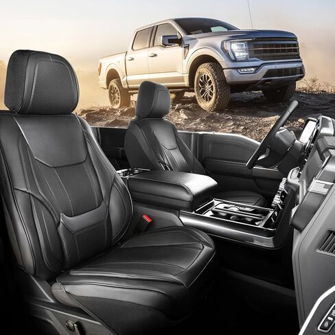 أغطية مقاعد السيارة الملائمة المخصصة من Coverland للشاحنة المتوافقة مع [Ford F150، F150 Lightning، F250 F350 F450 Super Duty] واقي داخلي من الجلد الفاخر غير قابل للانزلاق [مجموعة كاملة بني داكن - جدول المقاسات X85] in Kuwait