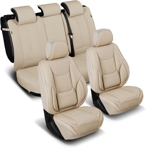 أغطية مقاعد السيارة الملائمة المخصصة من Coverland للشاحنة المتوافقة مع [Ford F150، F150 Lightning، F250 F350 F450 Super Duty] واقي داخلي من الجلد الفاخر غير قابل للانزلاق [مجموعة كاملة بني داكن - جدول المقاسات X85] in Kuwait