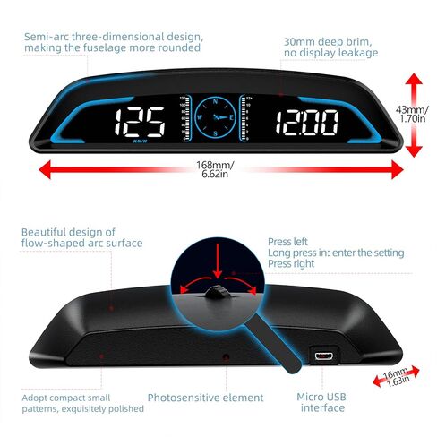 عداد السرعة العالمي لنظام تحديد المواقع العالمي من Dyno Racing - شاشة LCD كبيرة مقاس 5.5 بوصة للسيارات المزودة بأجهزة MPH، وأجهزة إنذار السرعة الزائدة والتعب، ومقياس الرحلات الذي يعمل بمنفذ USB لجميع المركبات in Kuwait